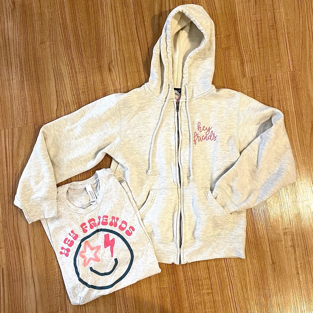 Hey Friends zip-up and t-shirt combo.